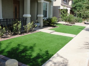 Front yard synthetic grass landscape