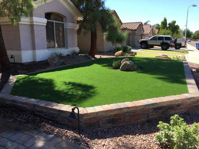 synthetic grass raised area front yard